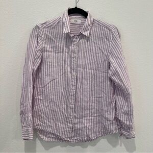 Uniqlo women’s premium linen striped purple and white long sleeve shirt XS
